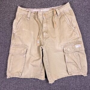 Aeropostale A87 Cargo Shorts Men 33 Khaki Drawstring Utility Outdoor Frayed Y2K